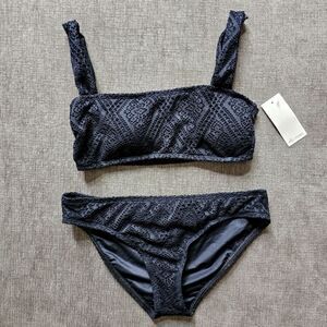 Ella Moss Black Bandeau lace crocet Bikini top and hipster bottom size medium